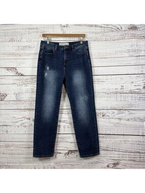 Soft Surroundings Blue Medium Wash Distressed Straight Leg Jeans